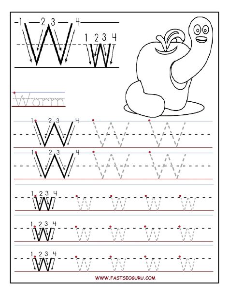 Printable letter W tracing worksheets for preschool