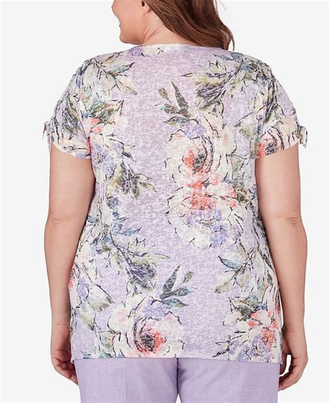 Alfred Dunner Plus Size Garden Party Short Sleeve Burnout Floral Top