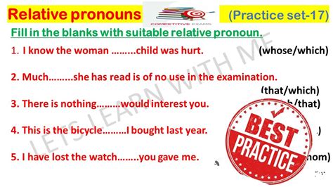 Relative Pronouns Practice Set Fill In The Blanks With Correct