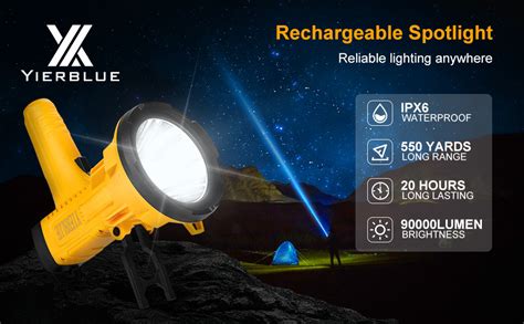 Yierblue Rechargeable Spotlight Flashlight High Lumen Ip