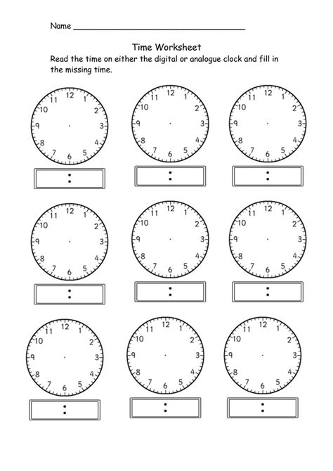 Free Downloadable Clock Face Worksheets