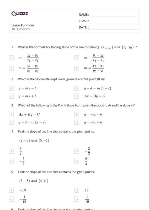 50 Linear Functions Worksheets For 9th Grade On Quizizz Free And Printable