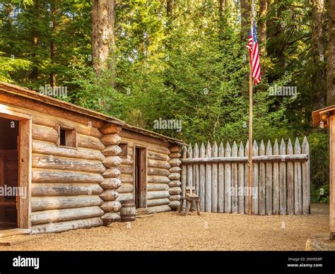 Reconstructed buildings, Fort Clatsop National Memorial near Astoria, Oregon Stock Photo - Alamy