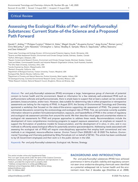 Pdf Assessing The Ecological Risks Of Per And Polyfluoroalkyl