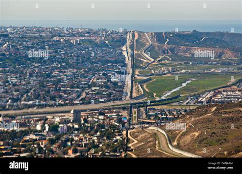 Aerial View Of The Border Fence Separating San Diego And Tijuana