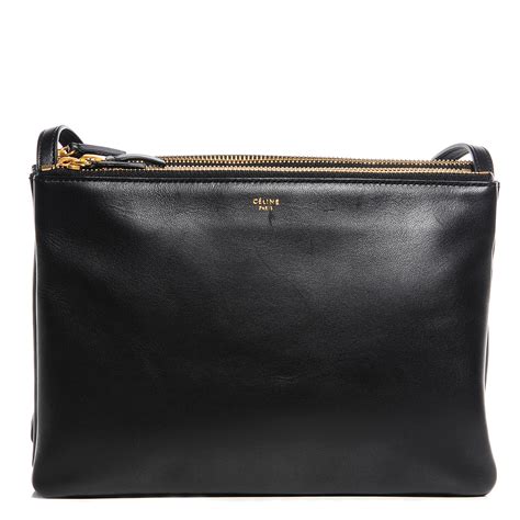 Celine Lambskin Large Trio Crossbody Bag Black