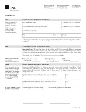 Fillable Online Transfer Form CNL Lifestyle Properties Fax Email