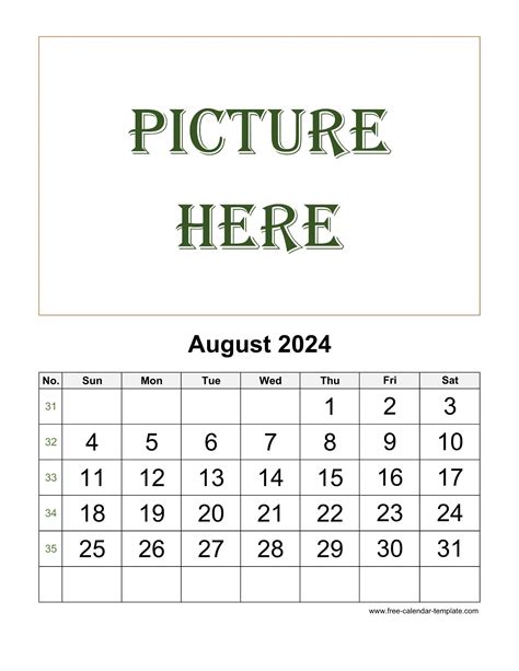 August 2024 Calendar Printable Template Tyne Alethea