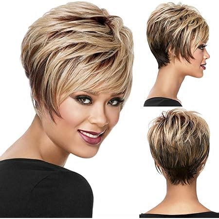 Amazon Renershow Short Layered Pixie Wig Brown Ombre Blonde