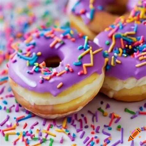 Doughnuts With Purple Icing And Rainbow Sprinkles On Craiyon