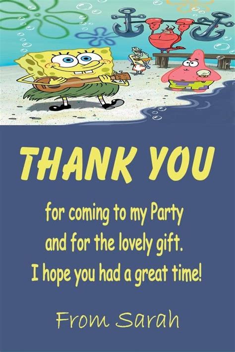 Personalised Spongebob Thank You Cards