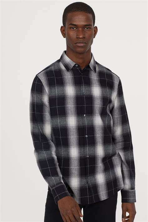 Regular Fit Checked Shirt Black White Checked Men Handm Us Check