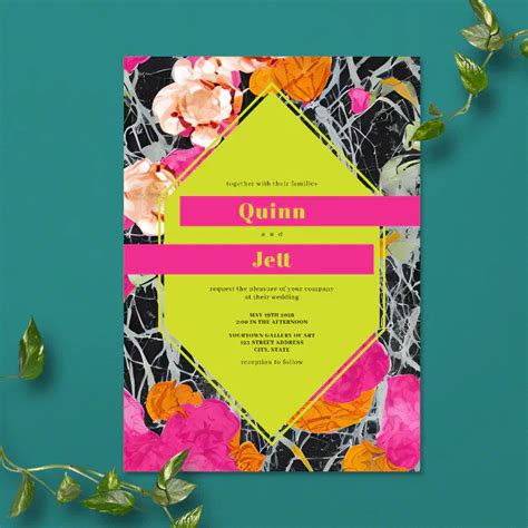 Maximalist Modern Marble Floral Wedding Invitation Zazzle