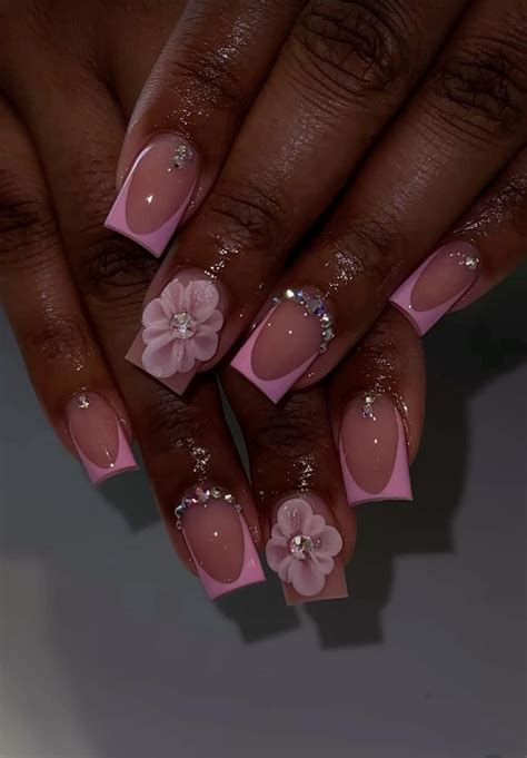 Adorable Short Birthday Nail Designs: Pink, Brown & 3D Flowers
