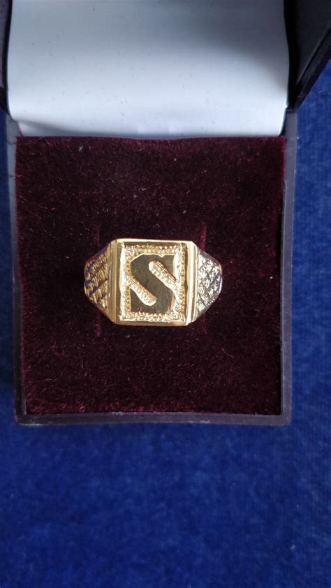 S letter ring | Letter ring, Mens ring designs, Gold initial ring