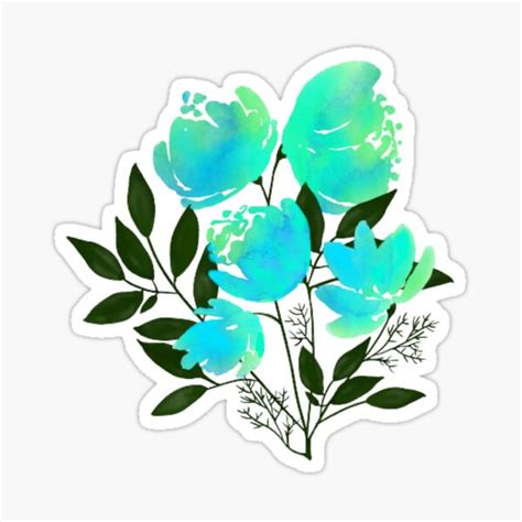 Pretty Green Watercolor Flower Sticker For Sale By Printory Redbubble