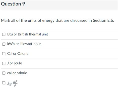 Solved Mark all of the units of energy that are discussed in | Chegg.com