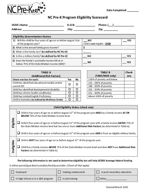 Fillable Online Nc Pre K Program Eligibility Scorecard Fax Email Print Pdffiller