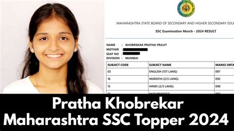 Maharashtra Ssc Topper Pratha Khobrekar Shares Pro Tips To Score