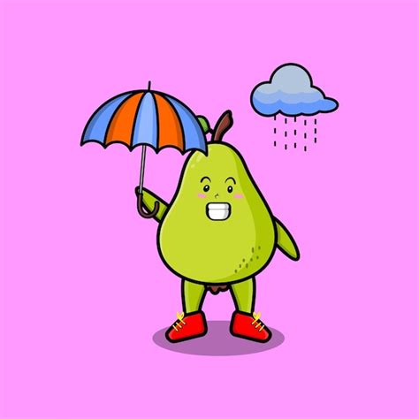 Joli Personnage De Poire De Dessin Anim Sous La Pluie Et L Aide D Un