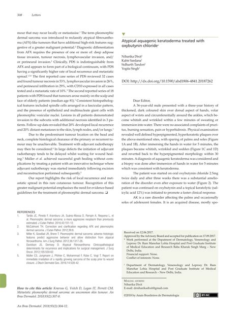 Pdf Atypical Aquagenic Keratoderma Treated With Oxybutynin Chloride