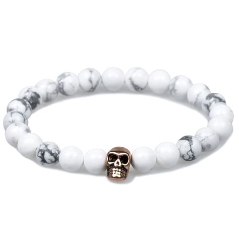 Holystone White Turquoise Rose Gold Skull Bracelet Beaded Bracelets Otaa