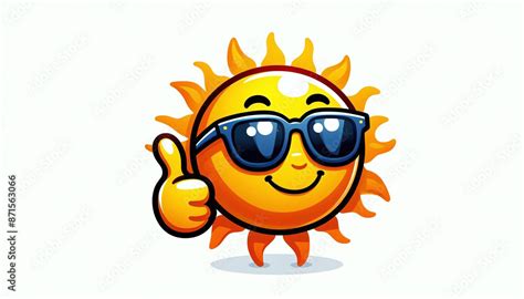 Cartoon sun with sunglasses emoji on white background Stock ...