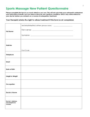 Fillable Online Massage Therapy Questionnaire Form Fax Email Print