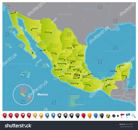 Mexico High Detailed Vector Map Of Mexico With Navigation Icons The