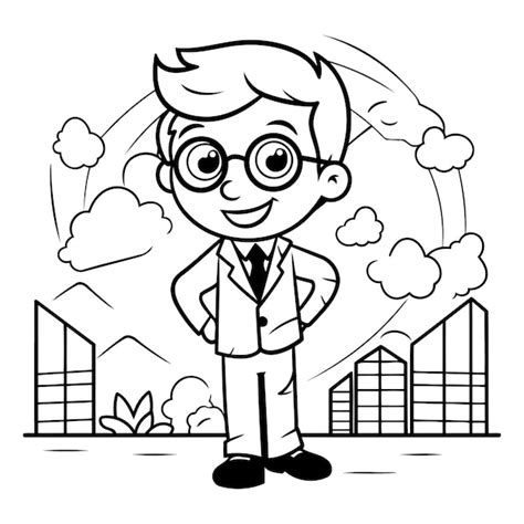 Ilustraci N En Blanco Y Negro De Un Personaje De Un Hombre De Negocios