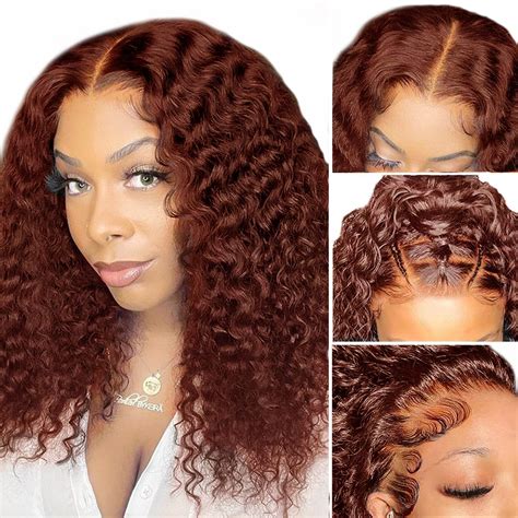 Amazon Reddish Brown Deep Wave Lace Front Wigs Human Hair Pre