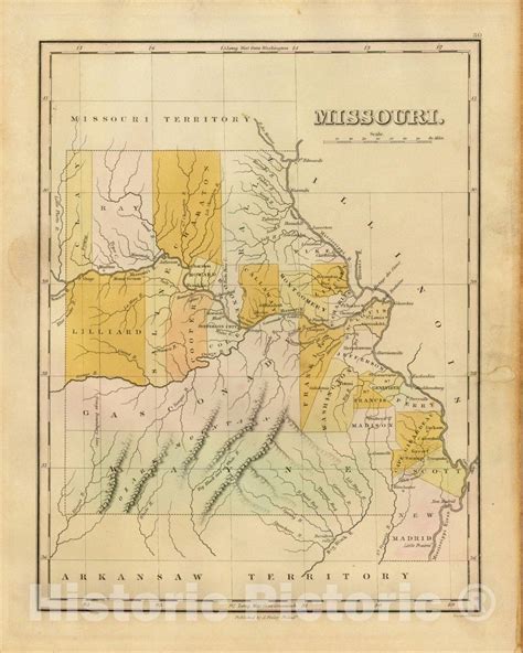 Historic Map Missouri 1824 Anthony Finley V1 Vintage Wall Art Historic Pictoric