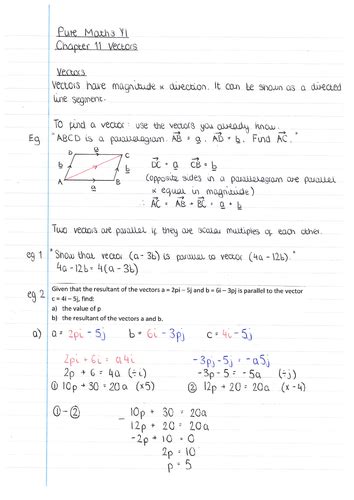 Edexcel Pure A Level Maths Vectors Revision Notes As Level And Year 1