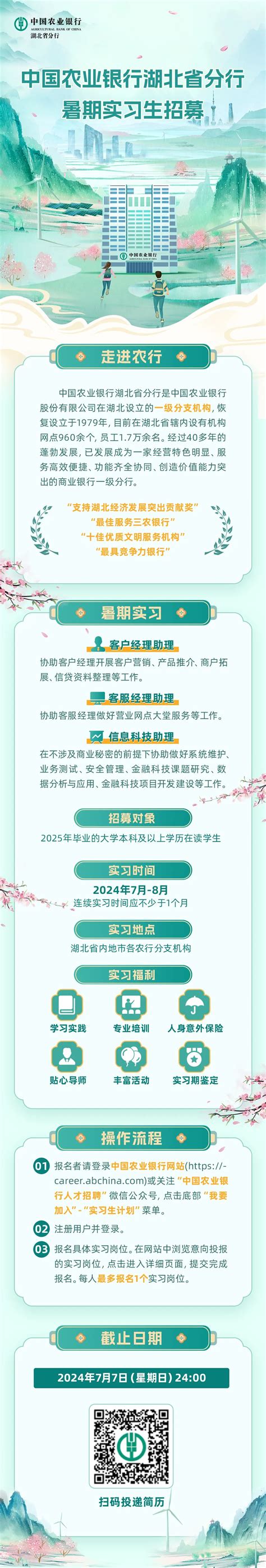 2024年中国农业银行湖北省分行暑期实习生招募公告