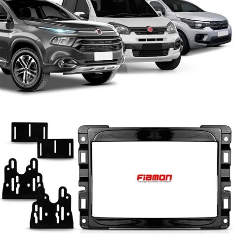 Moldura 2 Din Fiamon Fiat Toro Mobi Uno 2015 A 2021 Preto Fosco