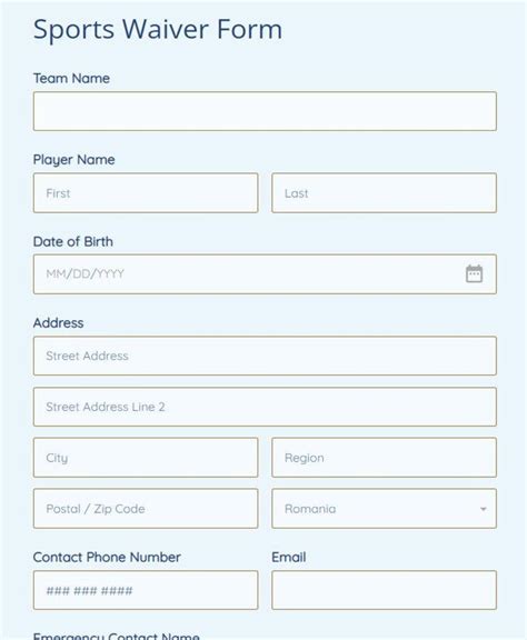 Free Online Sports Waiver Form Template 123FormBuilder