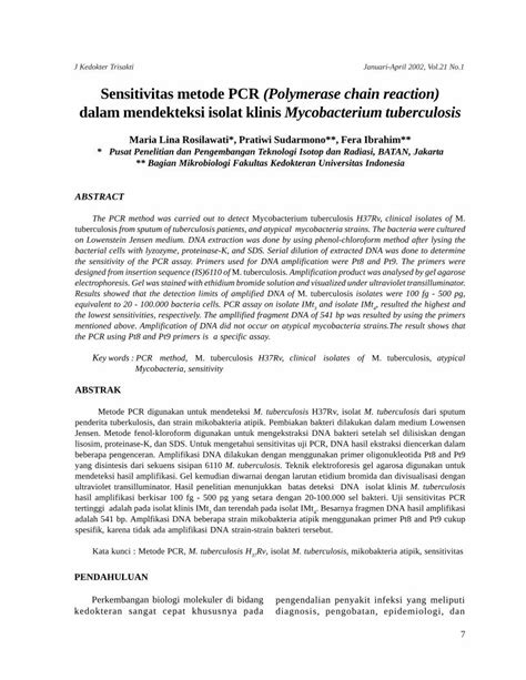 Pdf Sensitivitas Metode Pcr Polymerase Chain Reaction Dalam