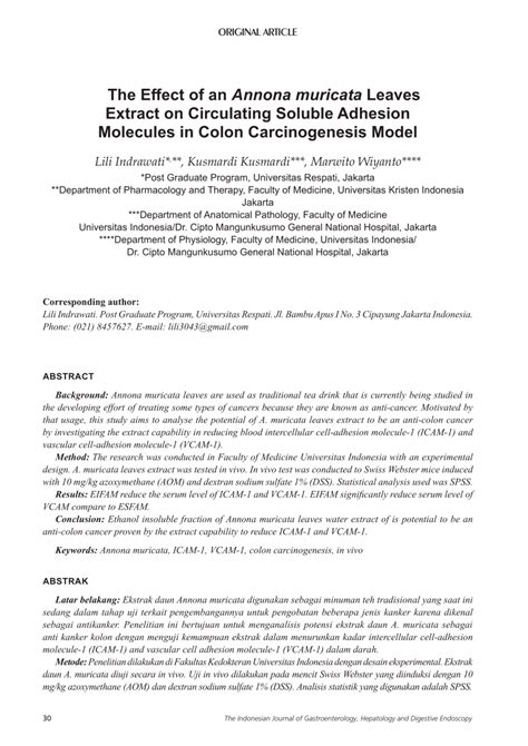 PDF The Effect Of An Annona Muricata Leaves Extract On Circulating