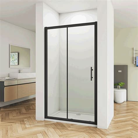 Biubiubath 1000x1850mm Matt Black Sliding Shower Enclosure Easyclean Glass