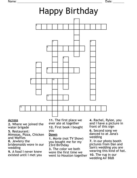 Happy Birthday Crossword Wordmint