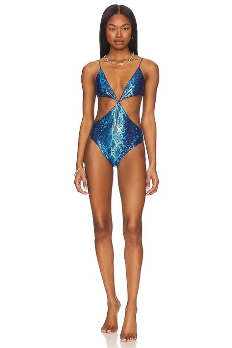 Oseree Python Cut Out Maillot One Piece In Blue Revolve