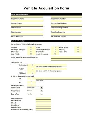 Fillable Online Vehicle Acquisition Form OSU TTM Fax Email Print