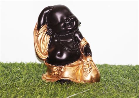 Polyresin Handicraft Resin Black Baby Laughing Buddha Statue For Home