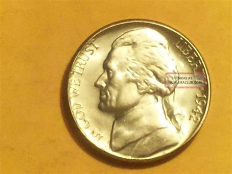 1942s Jefferson Nickel Silver Brilliant Uncirculated Double Error Beauty