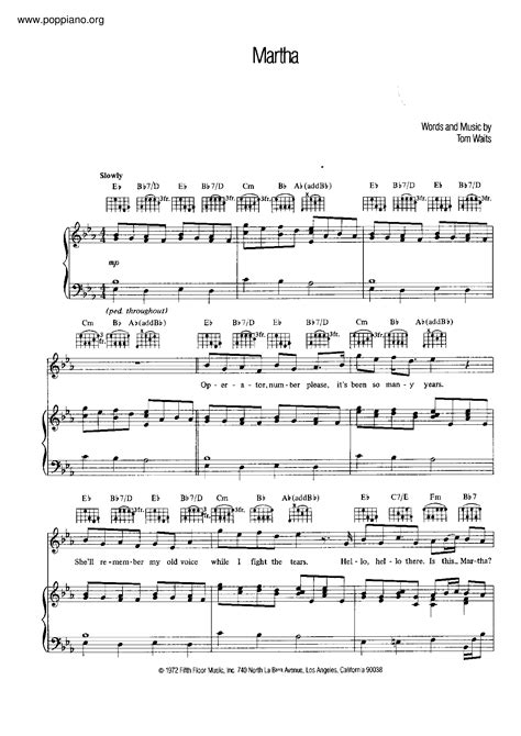 Tom Waits Martha Sheet Music Pdf Free Score Download ★