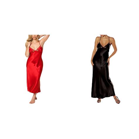 2 Pack Women Lingerie Lace Underwear Sleepskirt Satin Lace Long Gown Lingerie With Stockings