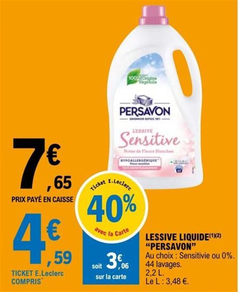 Promo LESSIVE LIQUIDE ¹ ²2 PERSAVON chez E Leclerc