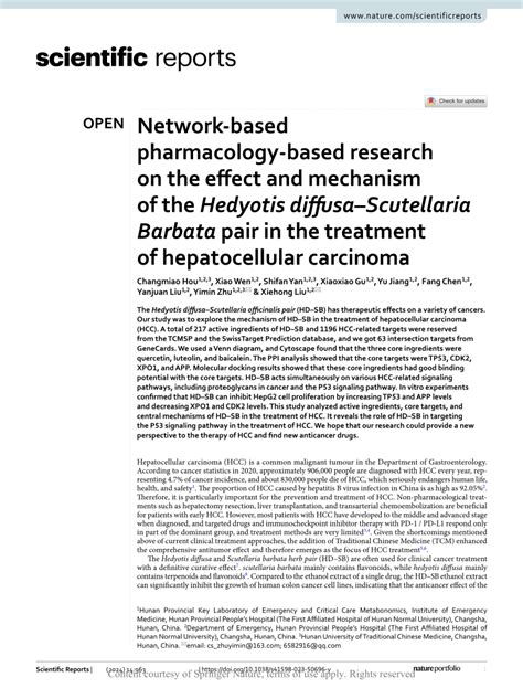 Pdf Network Based Pharmacology Based Research On The Effect And