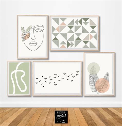 Boho Mid Century Poster Set 5 Print Modern Abstract Minimal Gallery