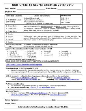 Fillable Online Okm Sd Bc Grade Course Selection Sheet Whitedocx